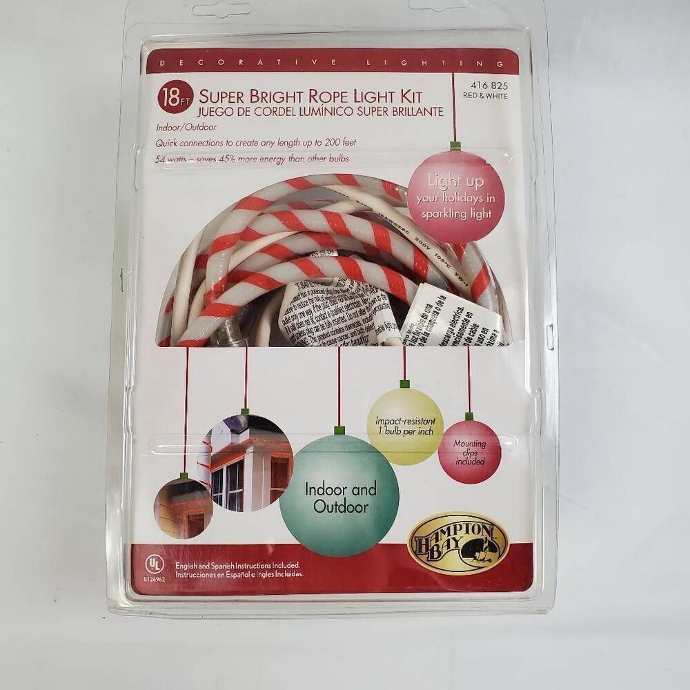 Hampton Bay 18FT Super Bright Rope Light Kit Red White Indoor Outdoor Holiday 41